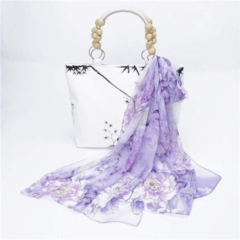 Unique Women's Floral Scarves: Chiffon Flowers & Birds‎ Printed Scarf